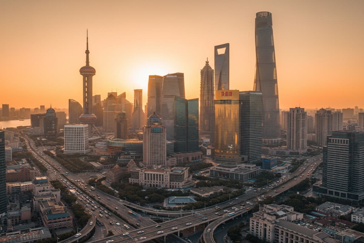 Shanghai skyline at sunset