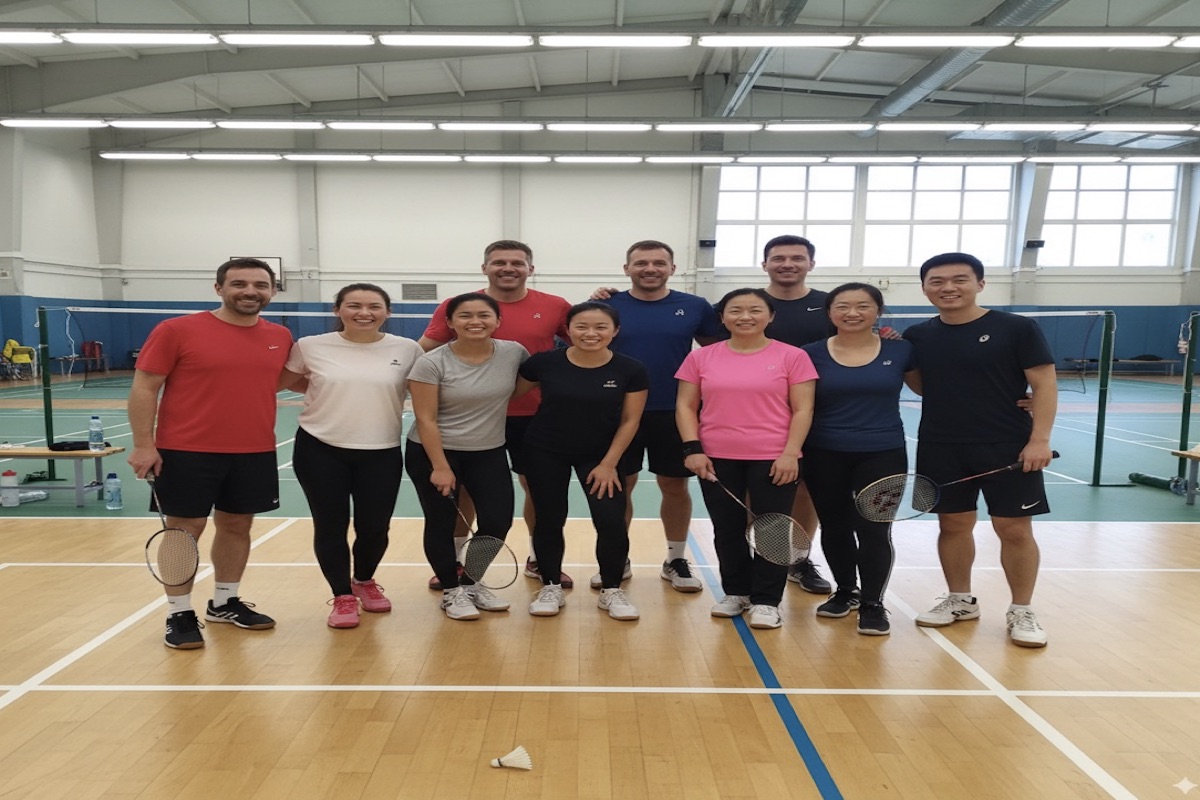 International teachers playing badminton - active expat community in China